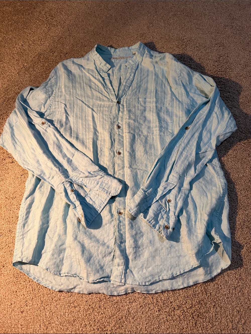 Caribbean Joe Light Blue Casual Button-Down Linen Shirt